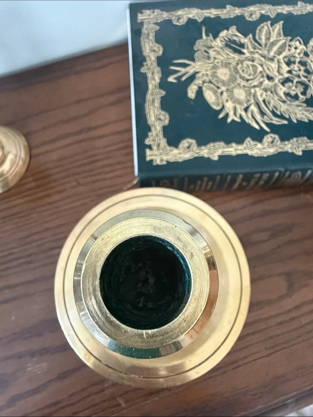 Vintage Brass Candlestick Holder with Circular Drip Tray  and Stepped Bell Base